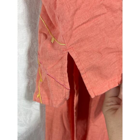 Vintage Dress Set 22W Coral Linen Blend Embroidered Tank Button Up Jacket - Picture 6 of 13